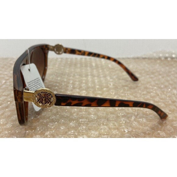 Kleo Plastic Oversized Flat Top Avaitor Fashion Sunglasses Brown Gold Lion Gafas - Picture 10 of 11